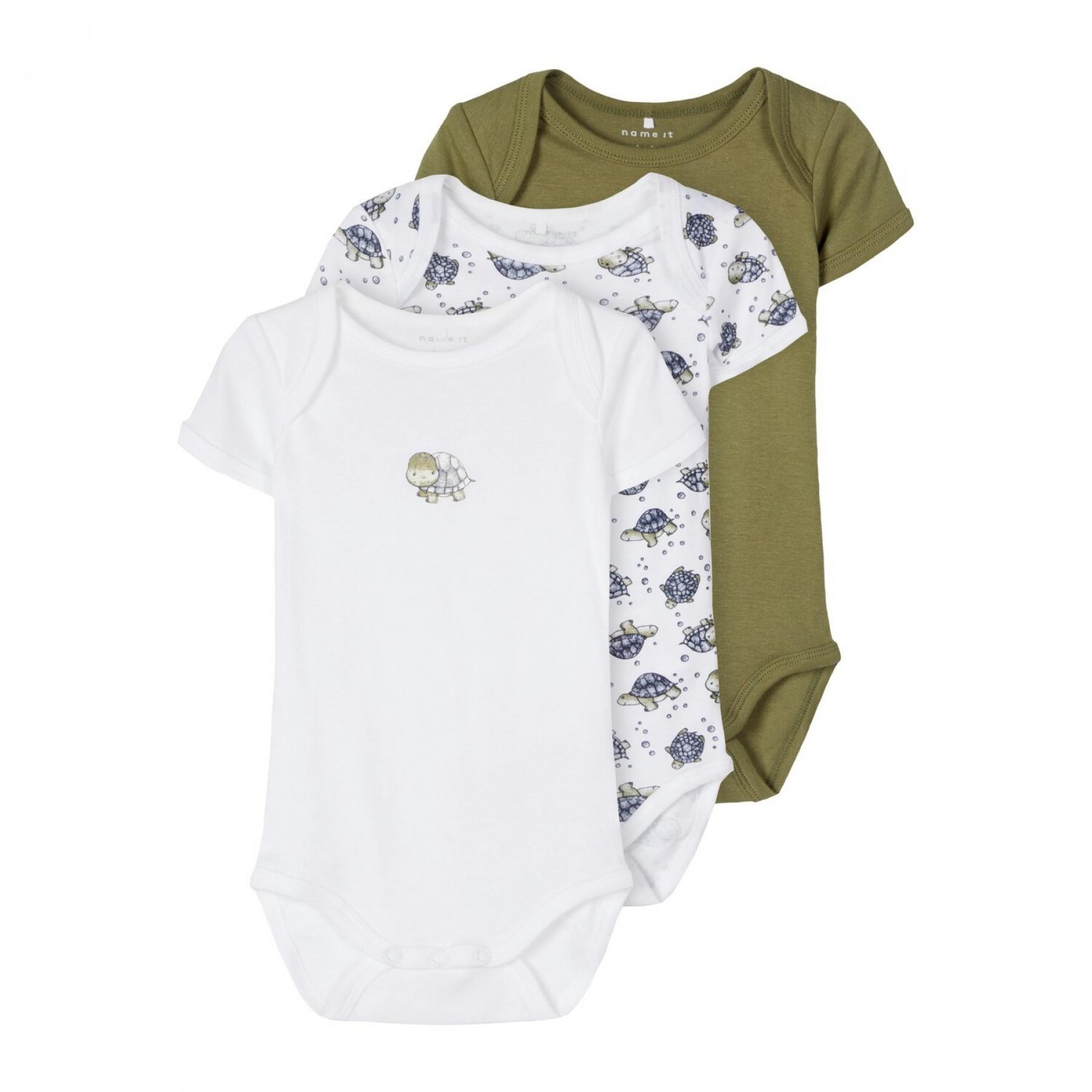 Set of 3 baby bodysuits Name it Tortue