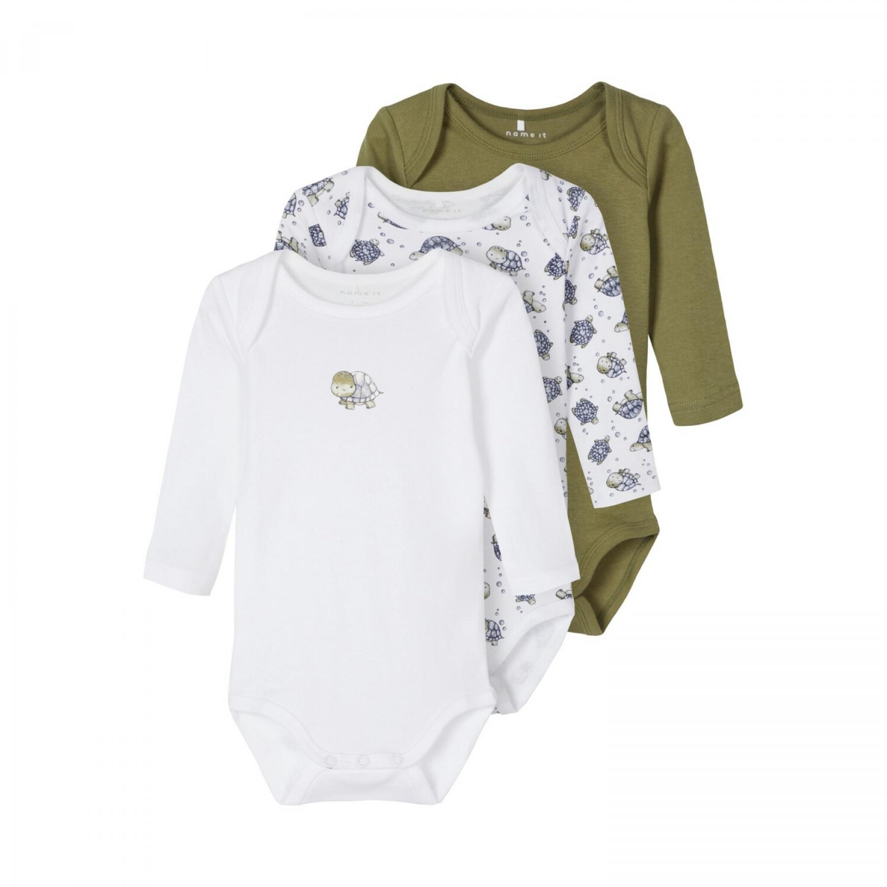 Set of 3 long sleeve baby bodysuits Name it Tortue