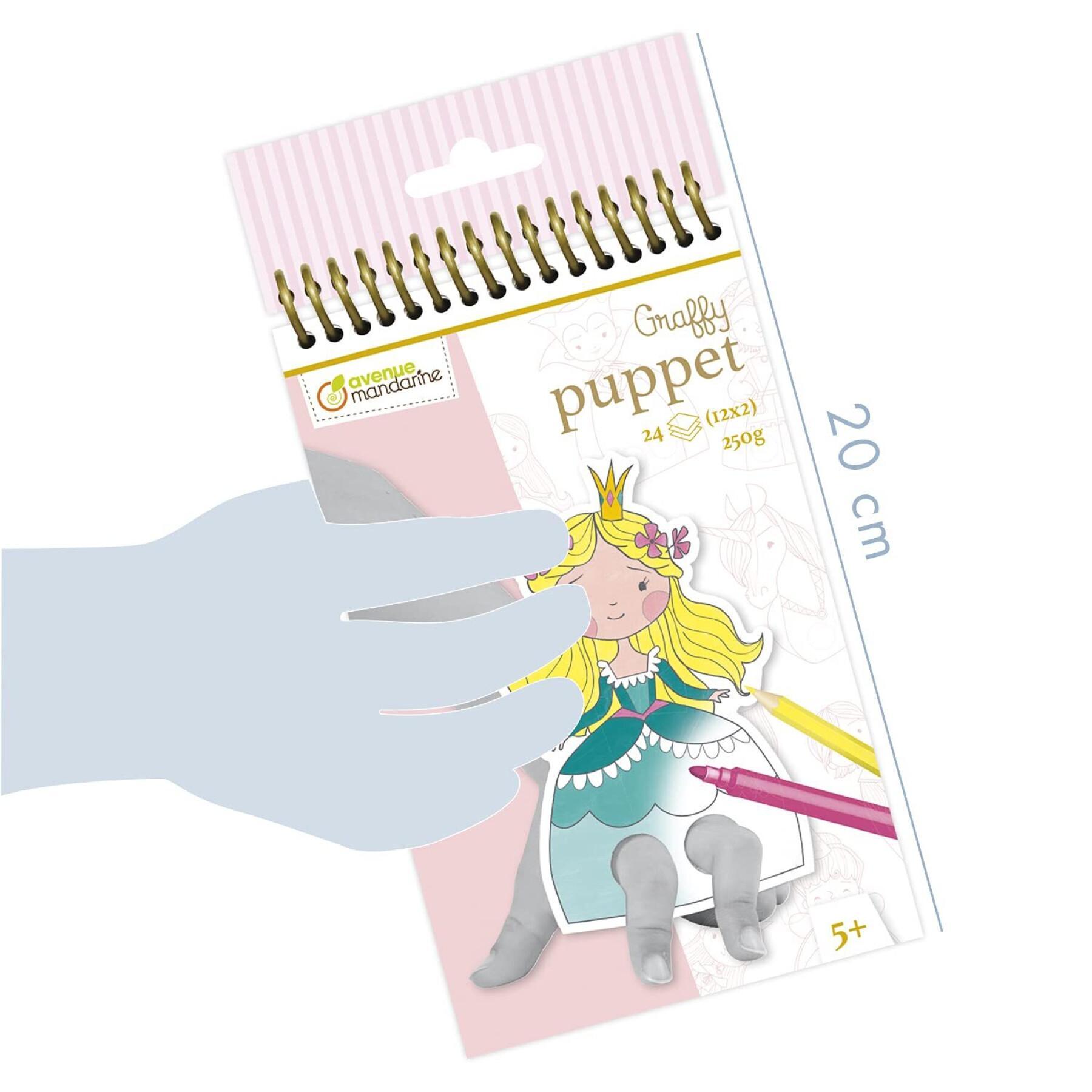 Small booklet of 24 pre-cut finger puppets to color Avenue Mandarine Graffy Puppet, Prince et Princesse