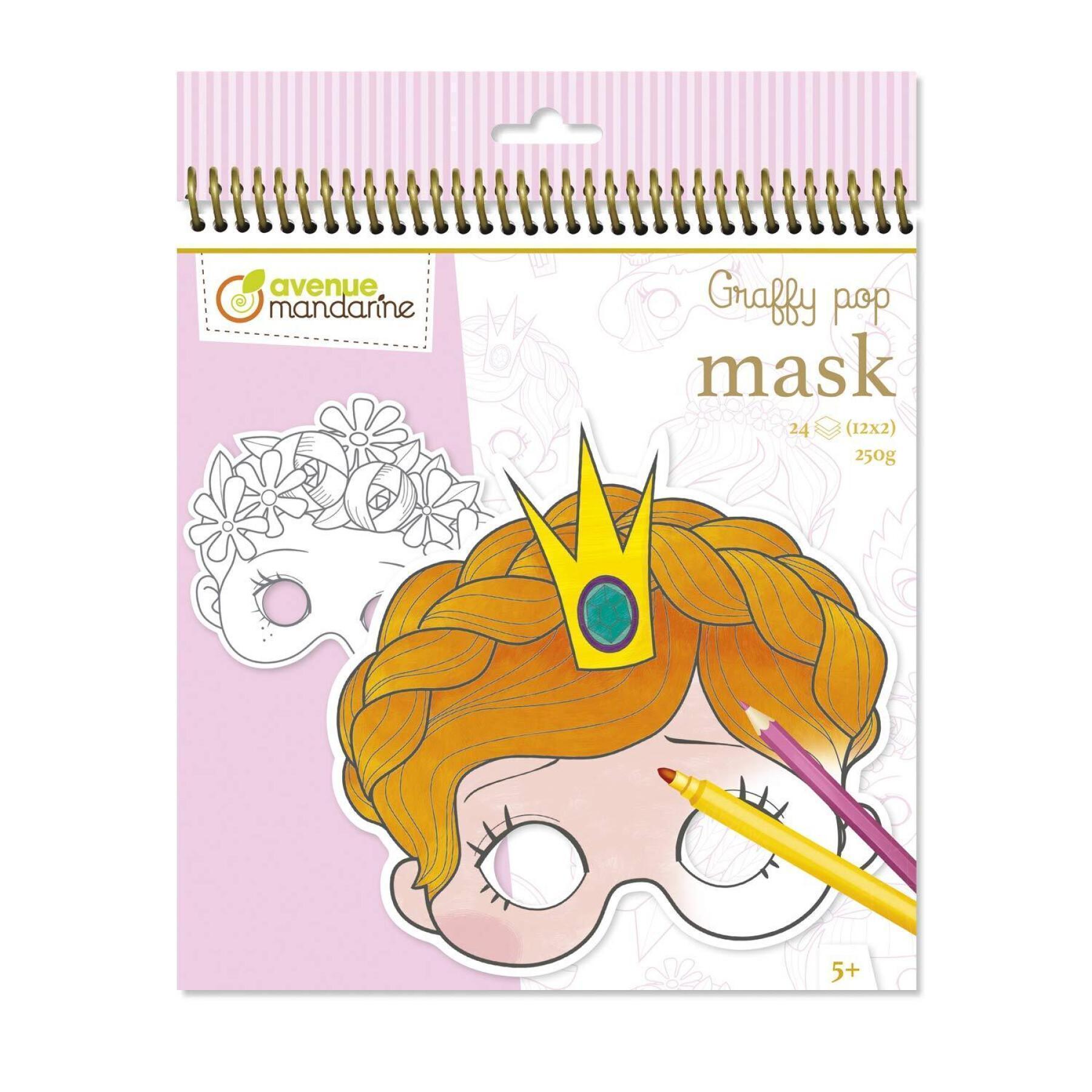 24 sheets of masks to color and cut out for girls Avenue Mandarine Graffy Pop Mask