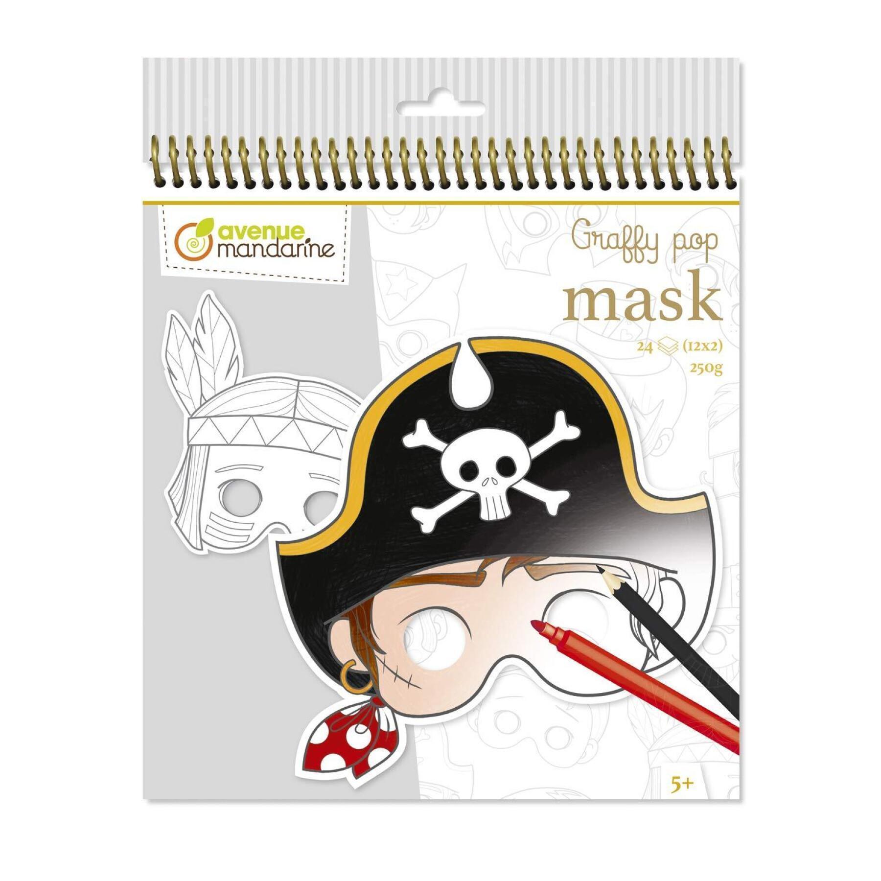 24 sheets of masks to color and cut out for boys Avenue Mandarine Graffy Pop Mask