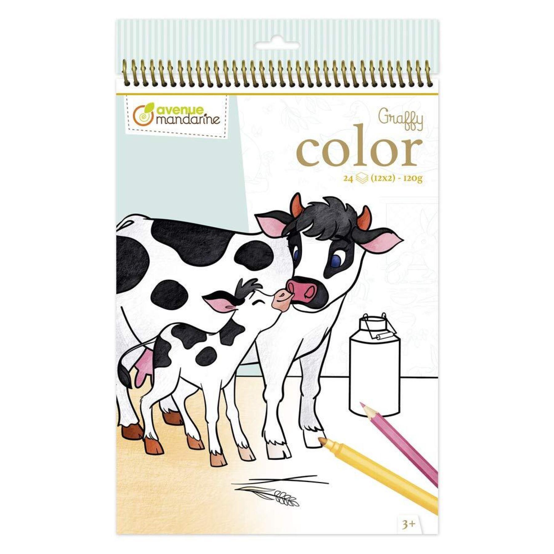 Booklet of 24 sheets to color farm animals Avenue Mandarine Graffy Maman-Baby