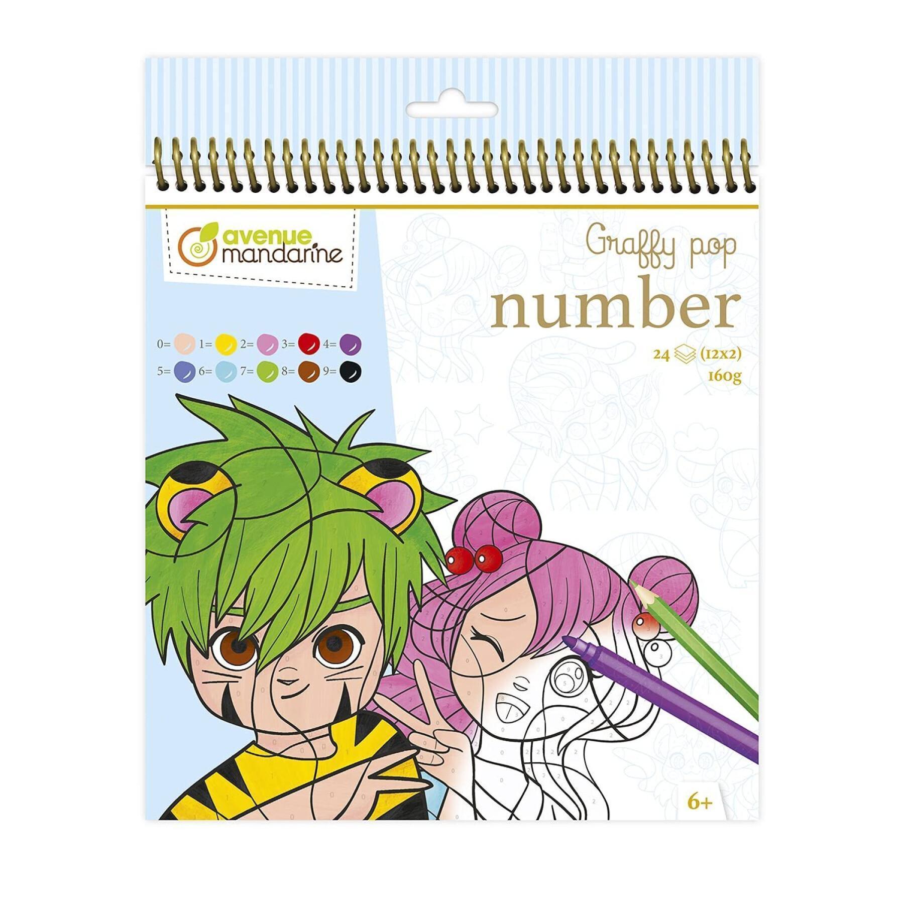Booklet of 24 sheets to color manga Avenue Mandarine Graffy Pop Number