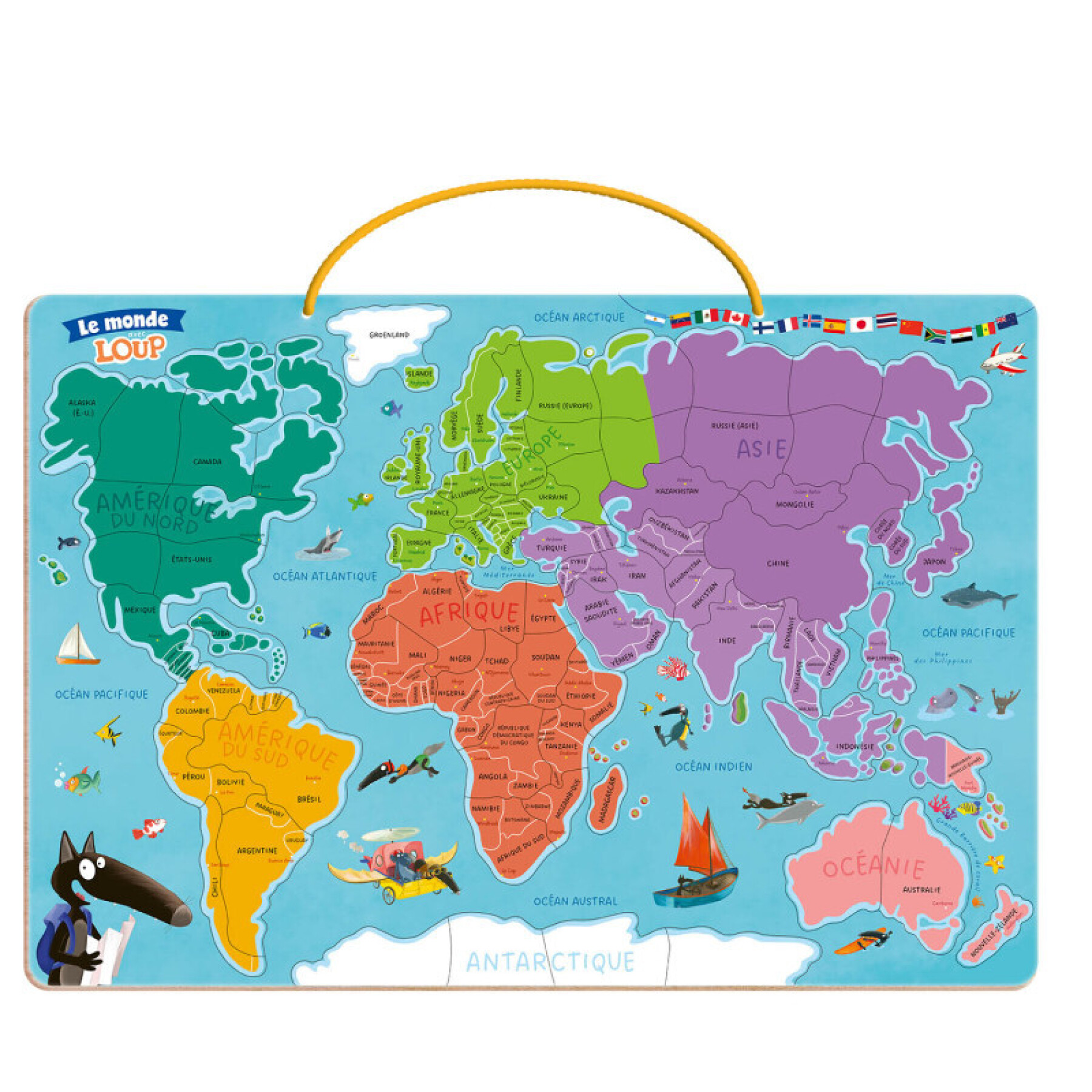 Educational games my magnetic world map puzzle Auzou Je Découvre Le Monde Avec Loup