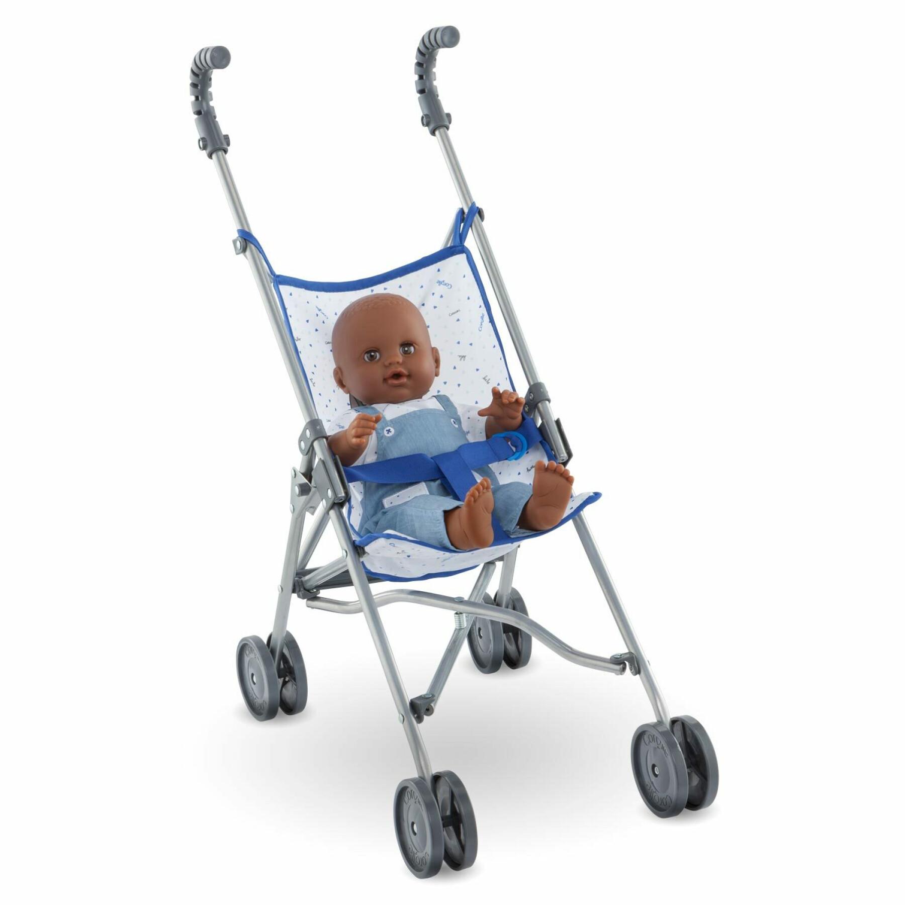 Blue cane stroller for baby Corolle