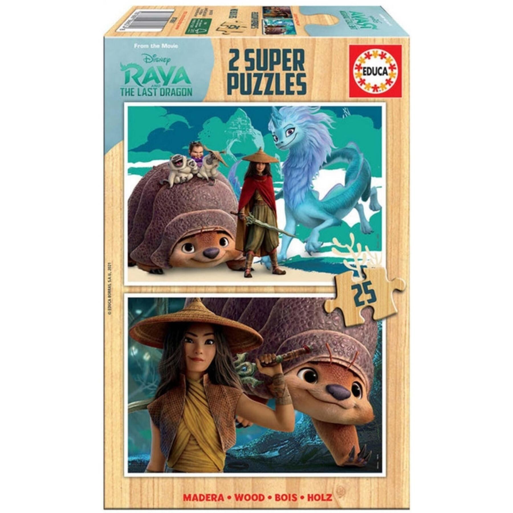 Puzzles de 2 x 25 pièces en bois Disney Raya&Last Dragon