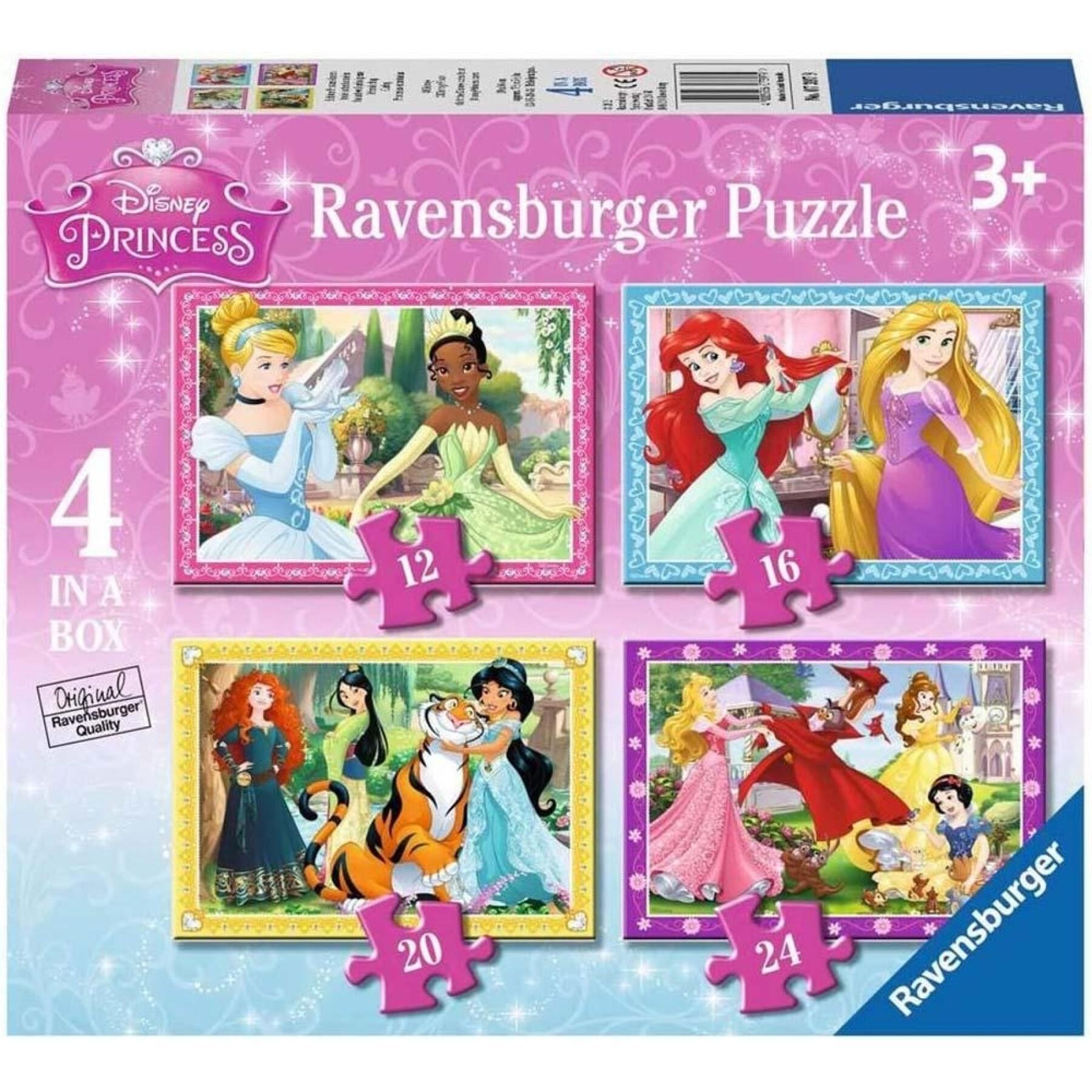 Puzzle of 4 x 1-12-16-20-24 pieces Disney Princess