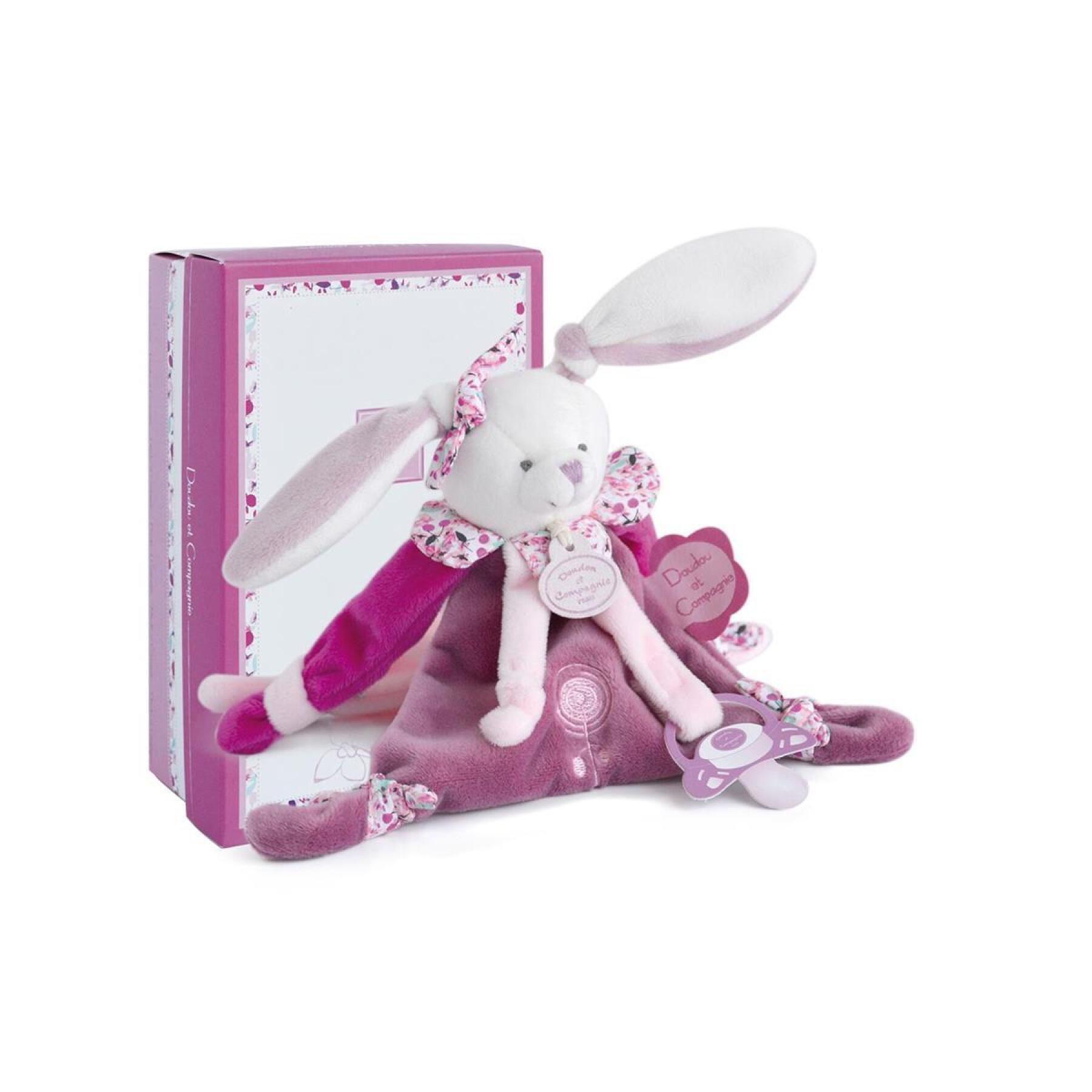 Rabbit cherry plush with pacifier clip Doudou & compagnie