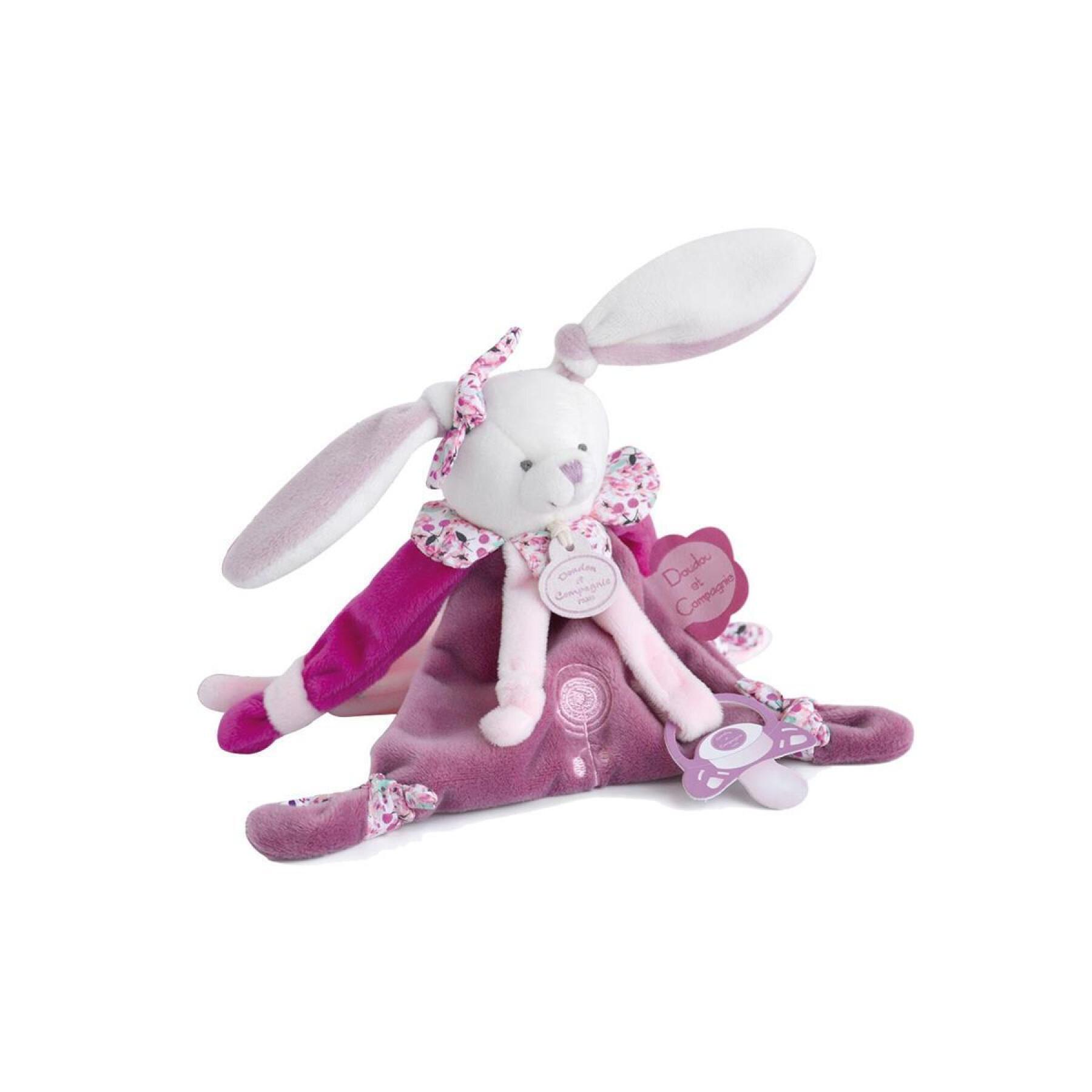 Rabbit cherry plush with pacifier clip Doudou & compagnie
