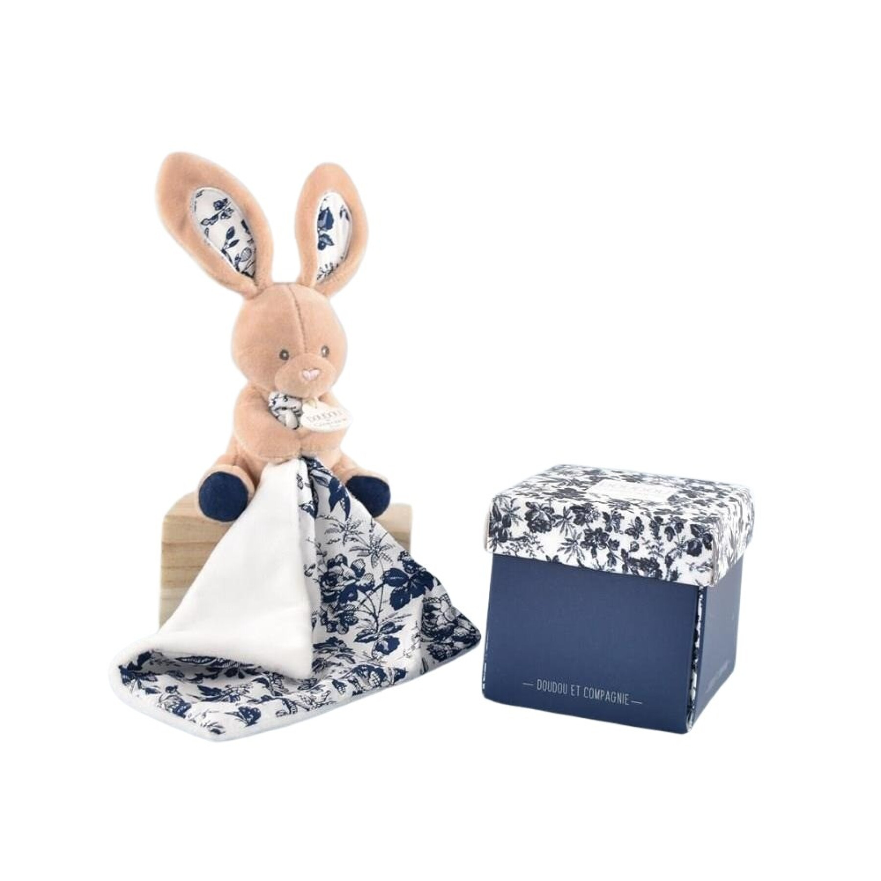 Cuddly set with navy bunny puppet Doudou & compagnie Boh'Aime 12 cm