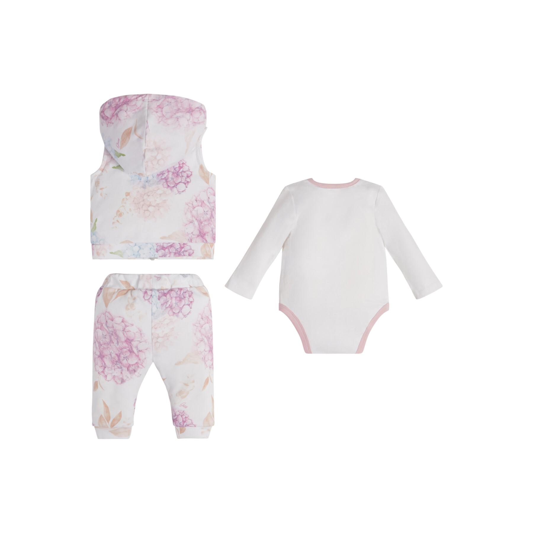 Hooded vest + body + baby girl pants set Guess