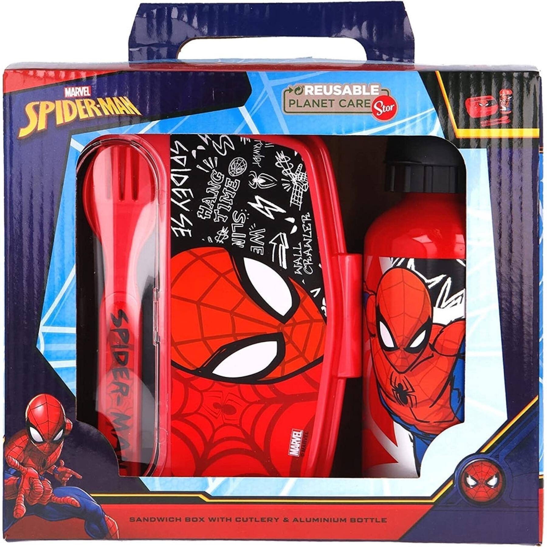Sandwich and water bottle box with spiderman cover Marvel