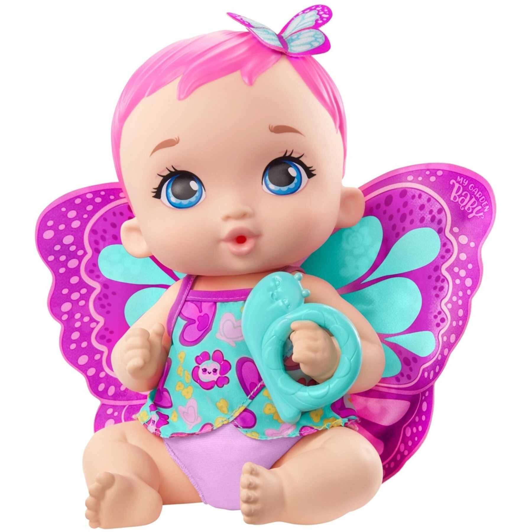 Butterfly baby doll drinks peepee Mattel France