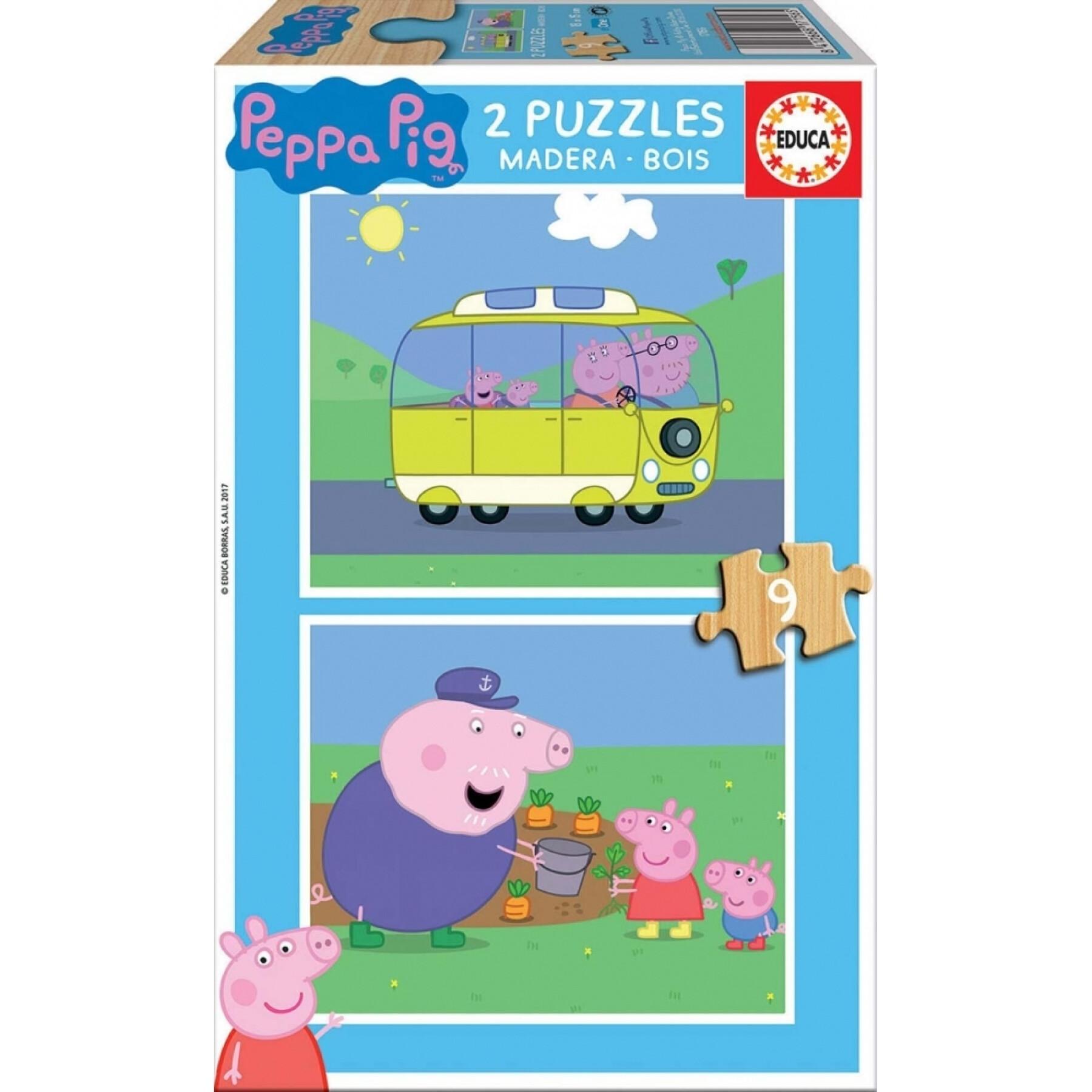 2 x 9 piece wooden puzzle Peppa Pig