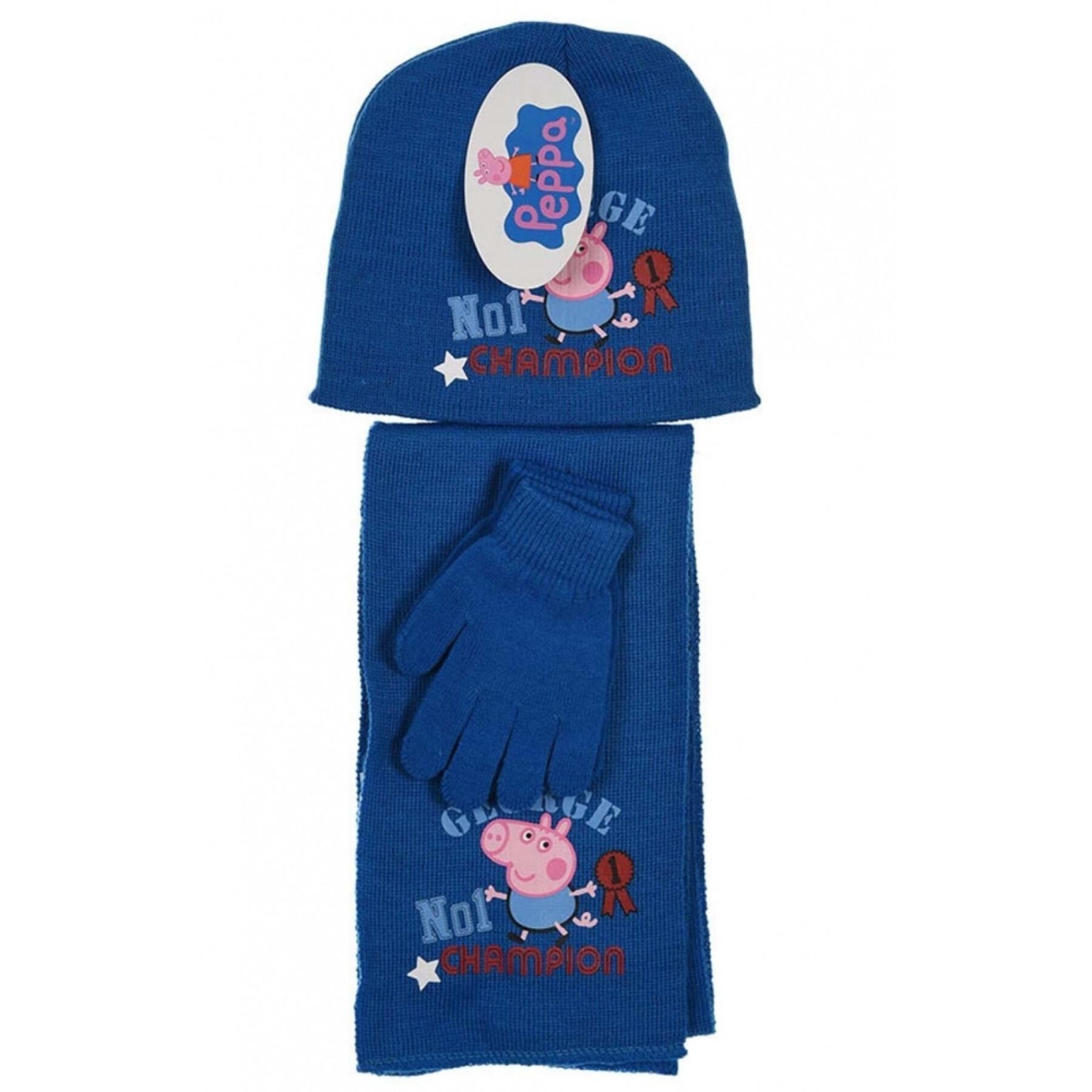 Baby hat and scarf set with wool gloves Peppa Pig