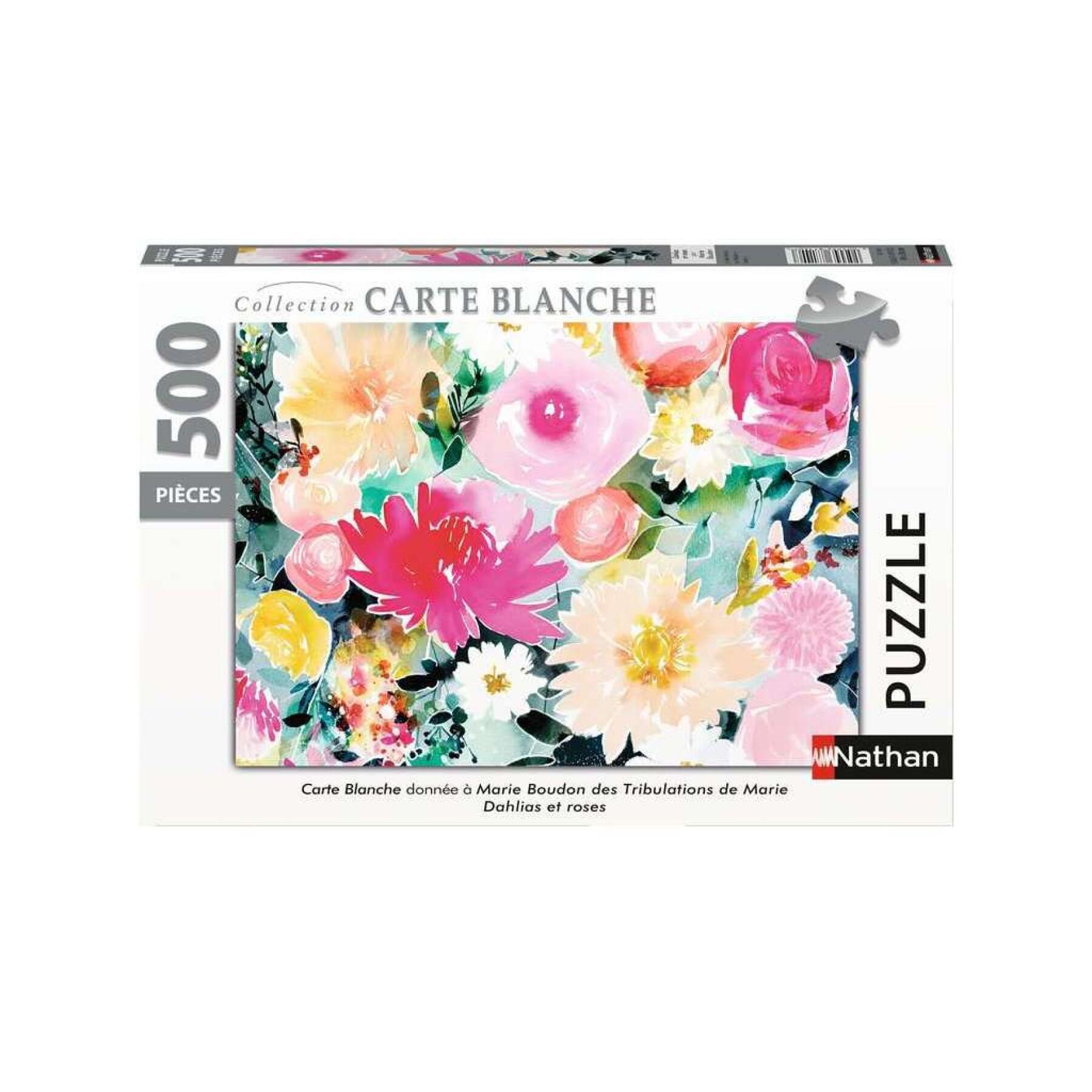 500 pieces puzzle nathan dahlias and roses / marie boudon - carte blanche collection Ravensburger
