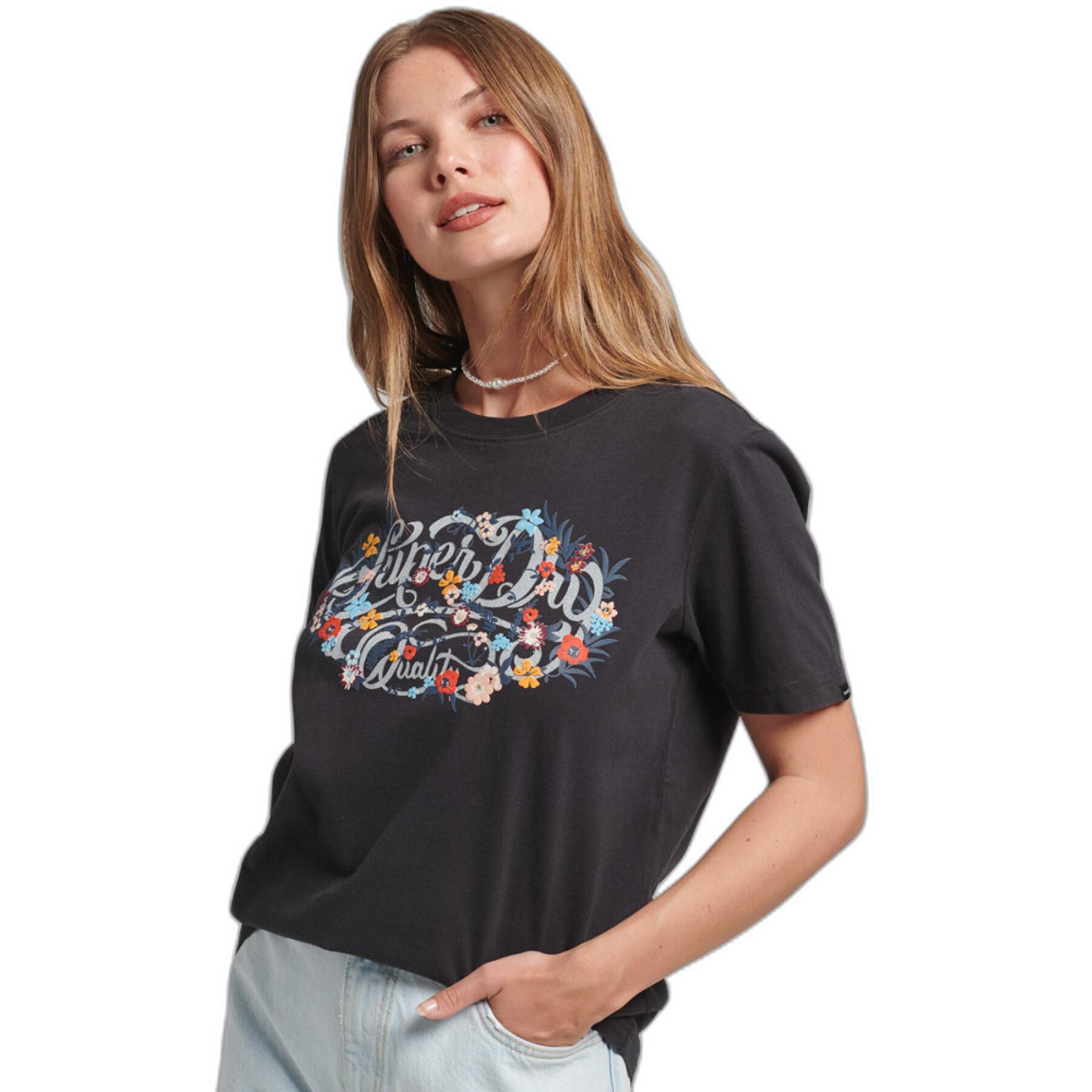 Floral T-shirt with girl inscription Superdry