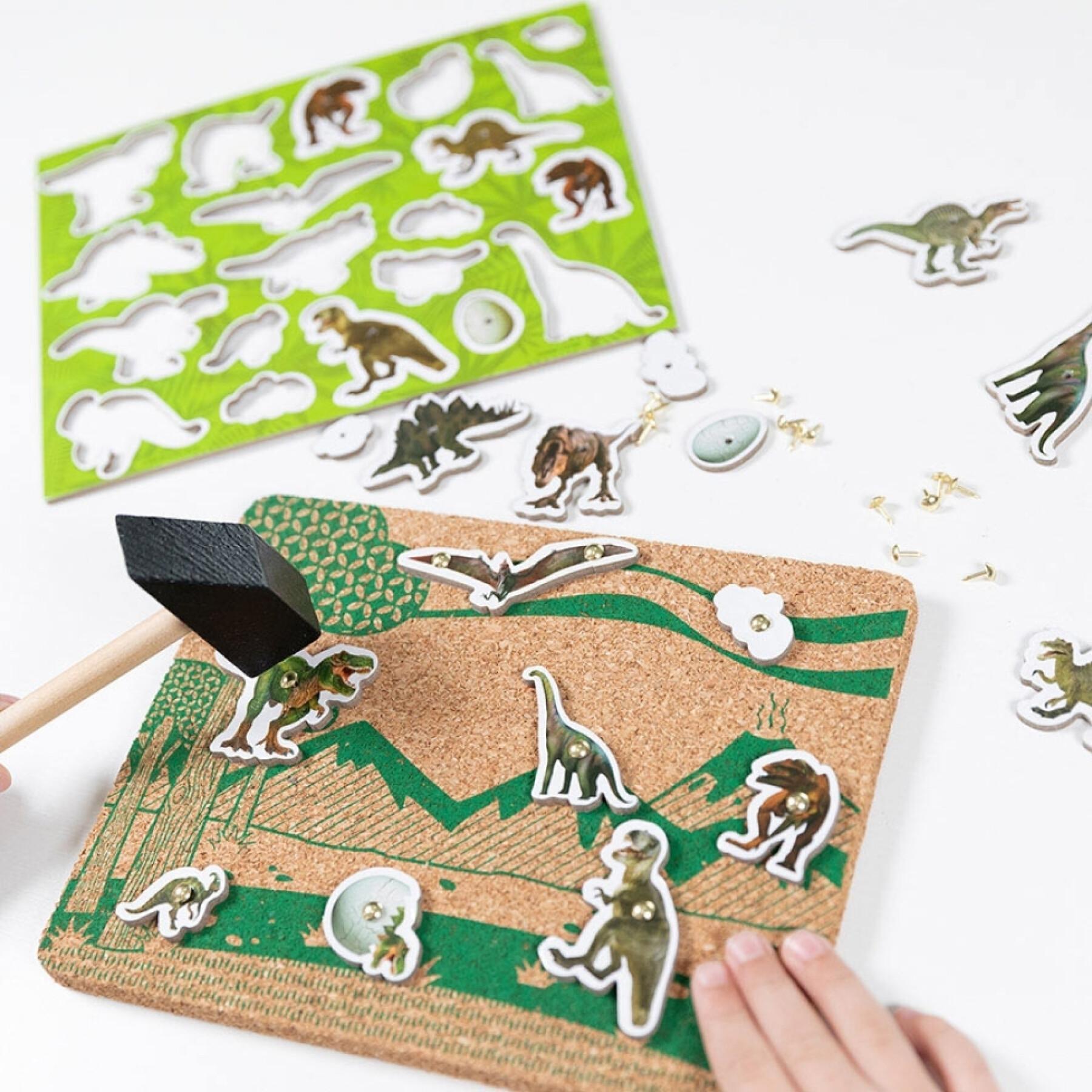 Carpenter's apprentice game with dinosaur figurines + cork plate printed on two sides Totum Dino Forever