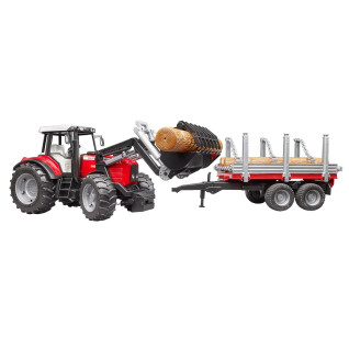 Car set with charger and wooden trailer Bruder Massey Ferguson 7480