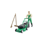 Figurine - gardener with lawnmower and equipment Bruder