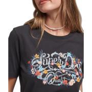 Floral T-shirt with girl inscription Superdry